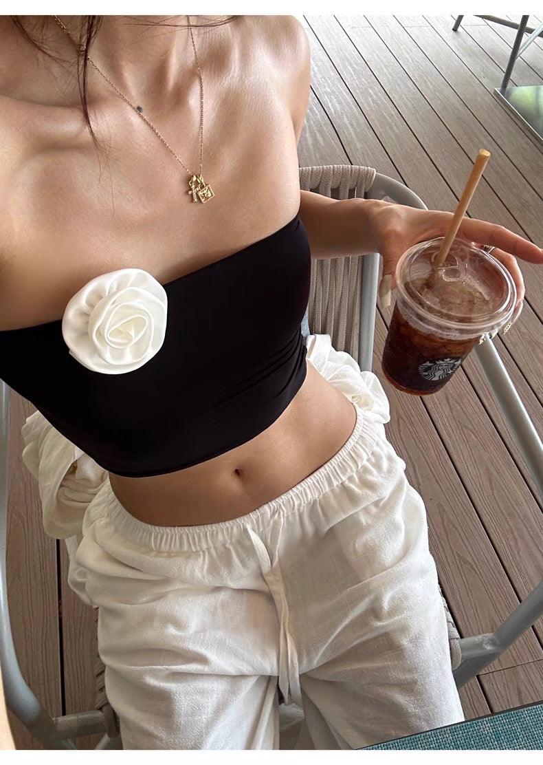 Camellia black tube top