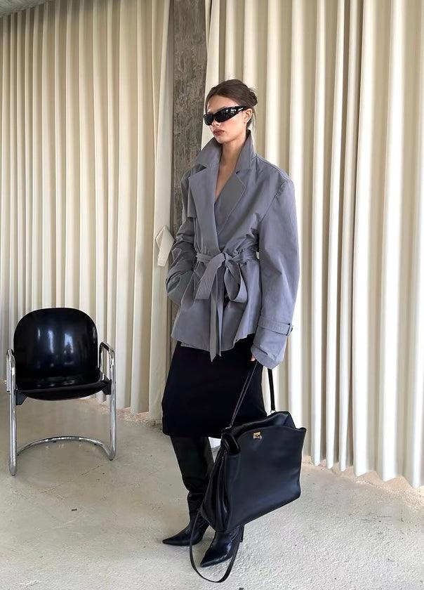 Grey short trench coat