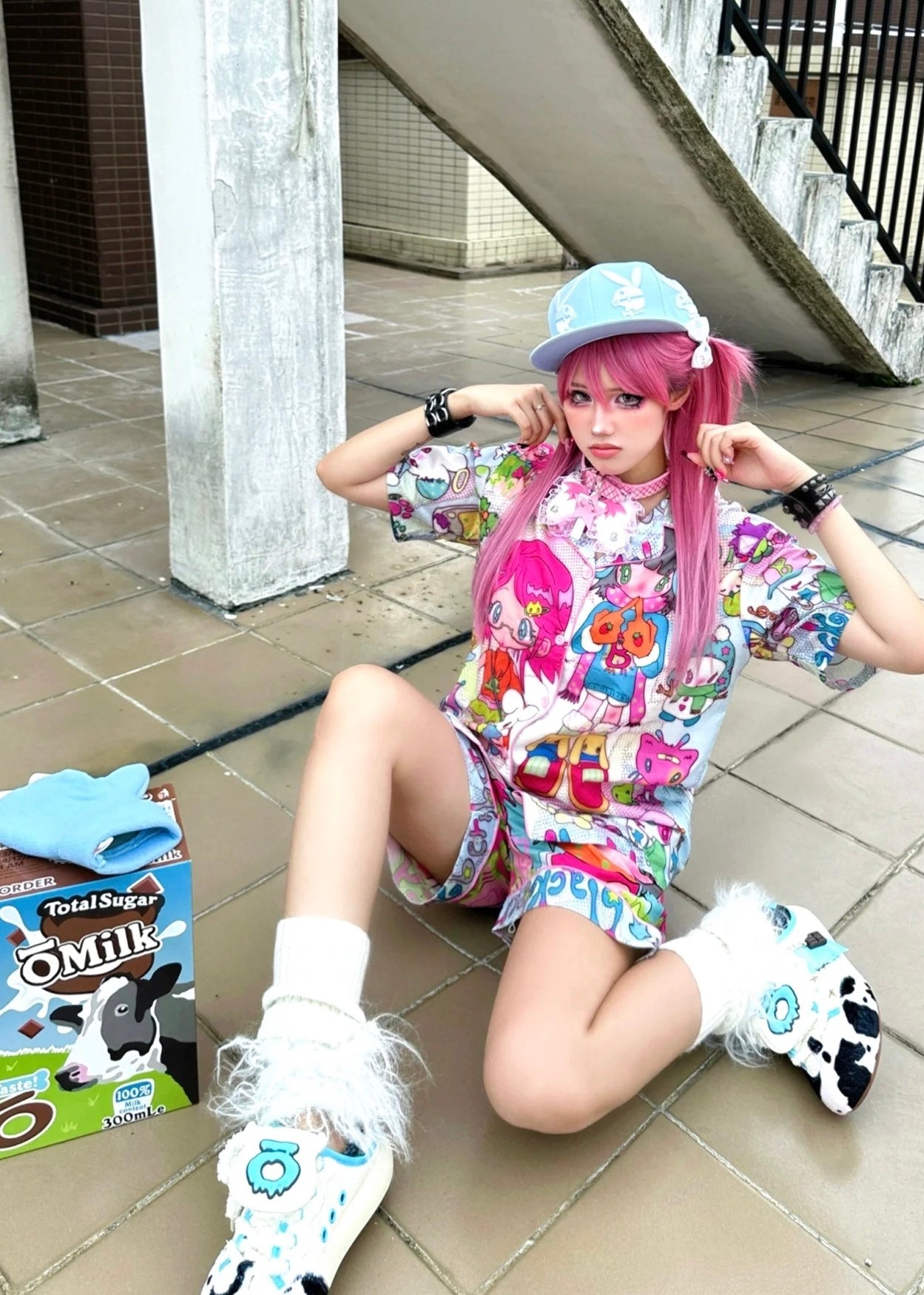 Cartoon two girls summer pajamas set