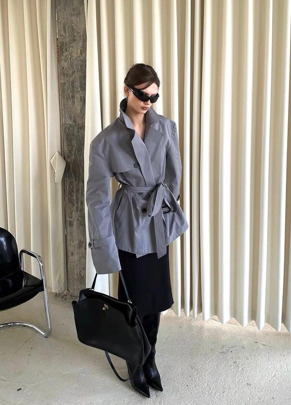 Grey short trench coat