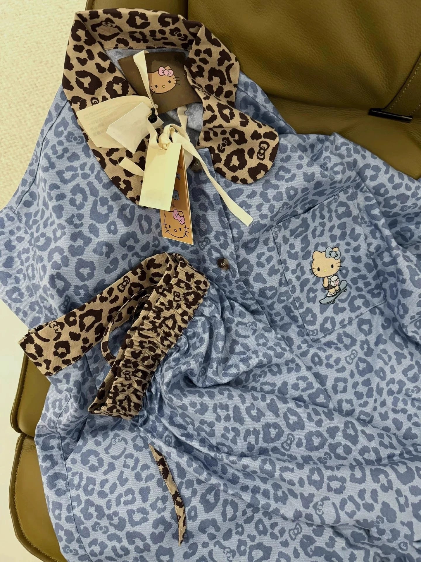 Blue Leopard Print Hellokitty Pajama Set