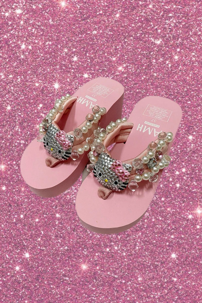 Pink Hello Kitty Rhinestone Platform Slippers