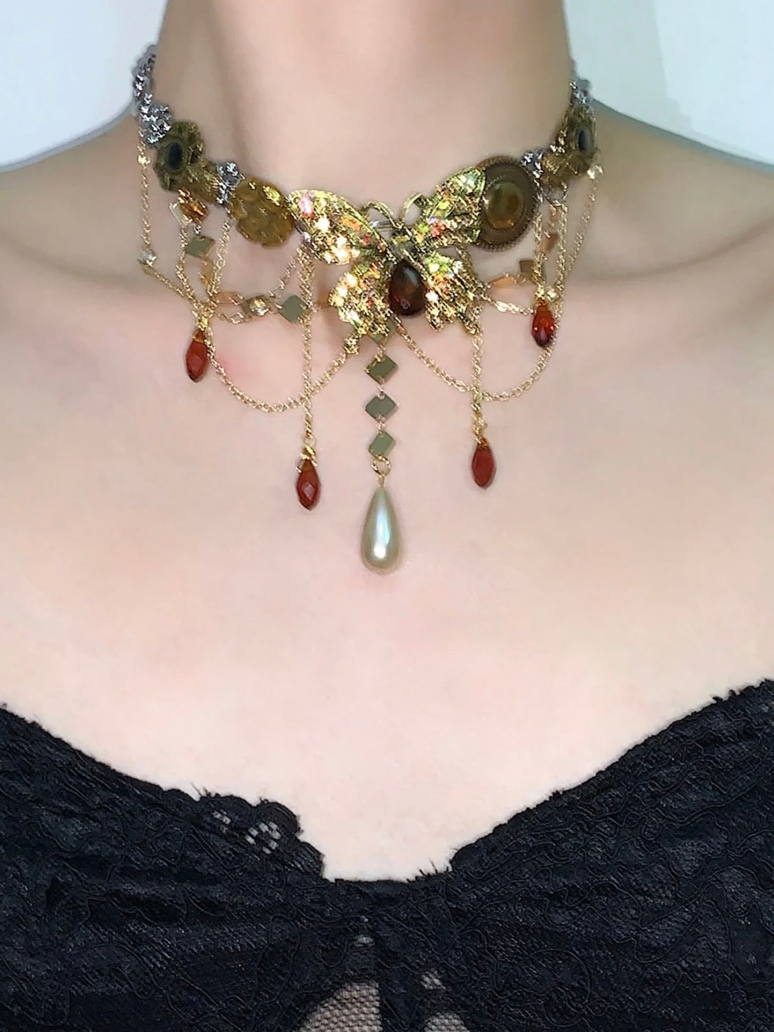 Golden Butterfly Layed Necklace