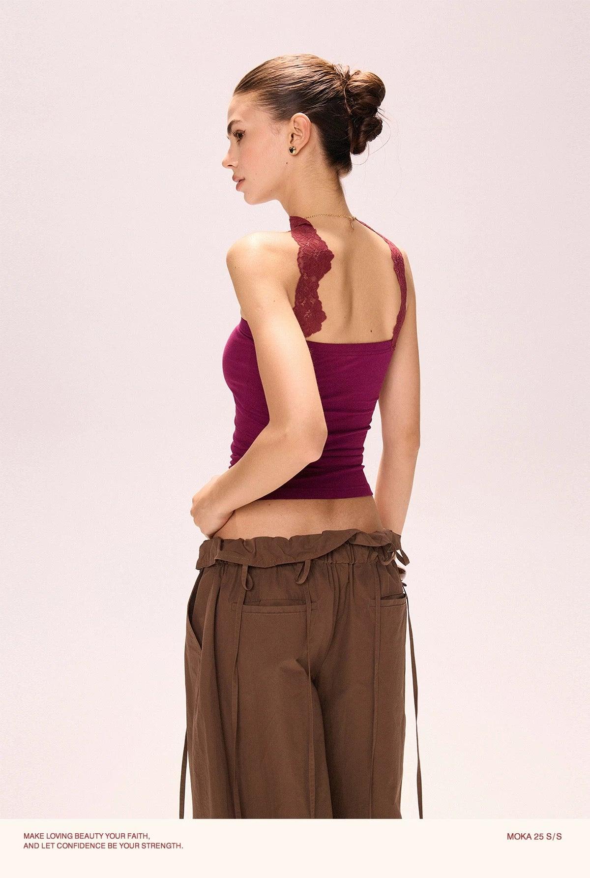 lace halterneck tube top purple