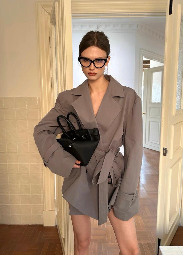 Grey short trench coat