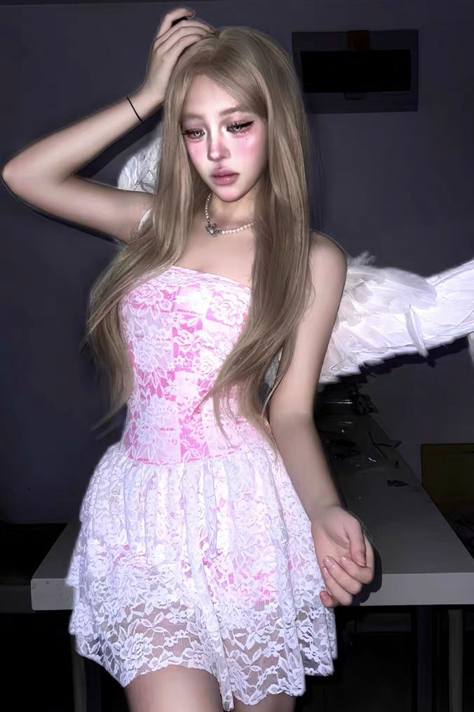 three-layer white lace dress