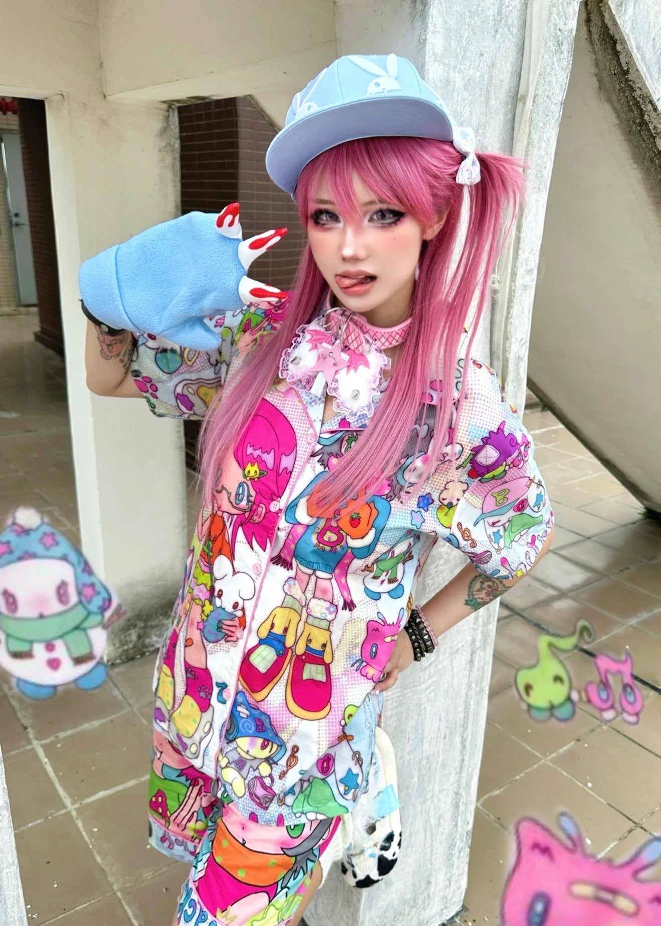 Cartoon two girls summer pajamas set