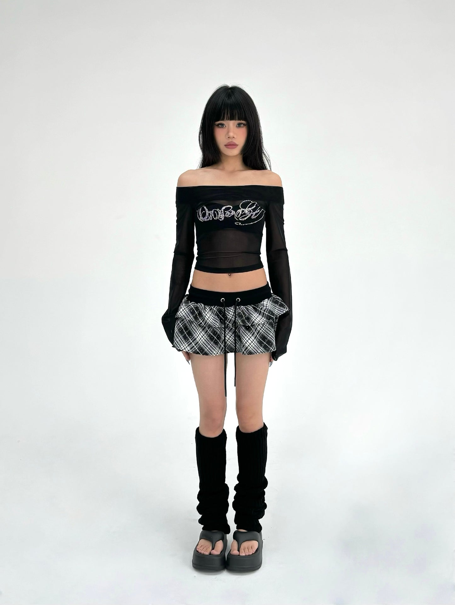 Rhinestone Black Off-Shoulder Top
