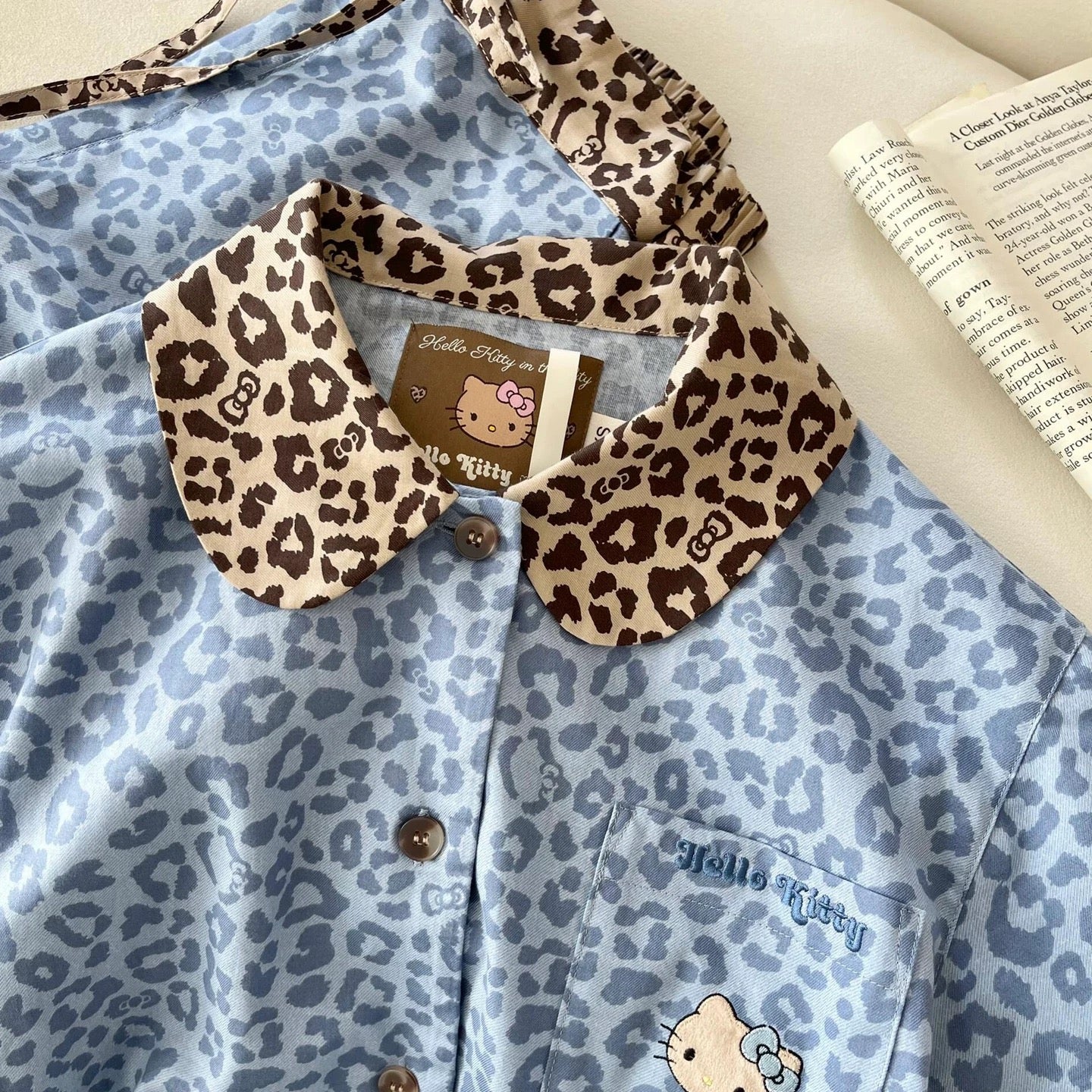 Blue Leopard Print Hellokitty Pajama Set