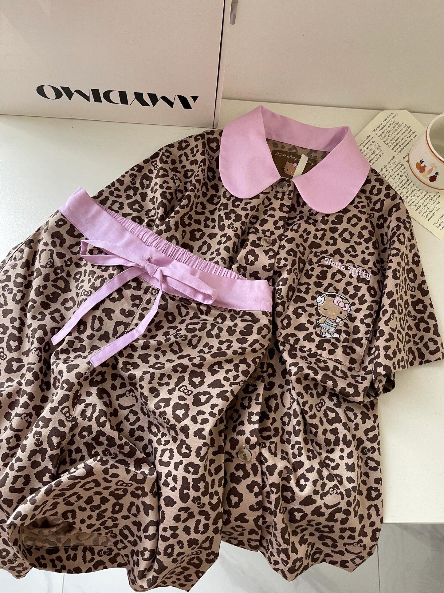 Pink Leopard Print Hellokitty Pajama set