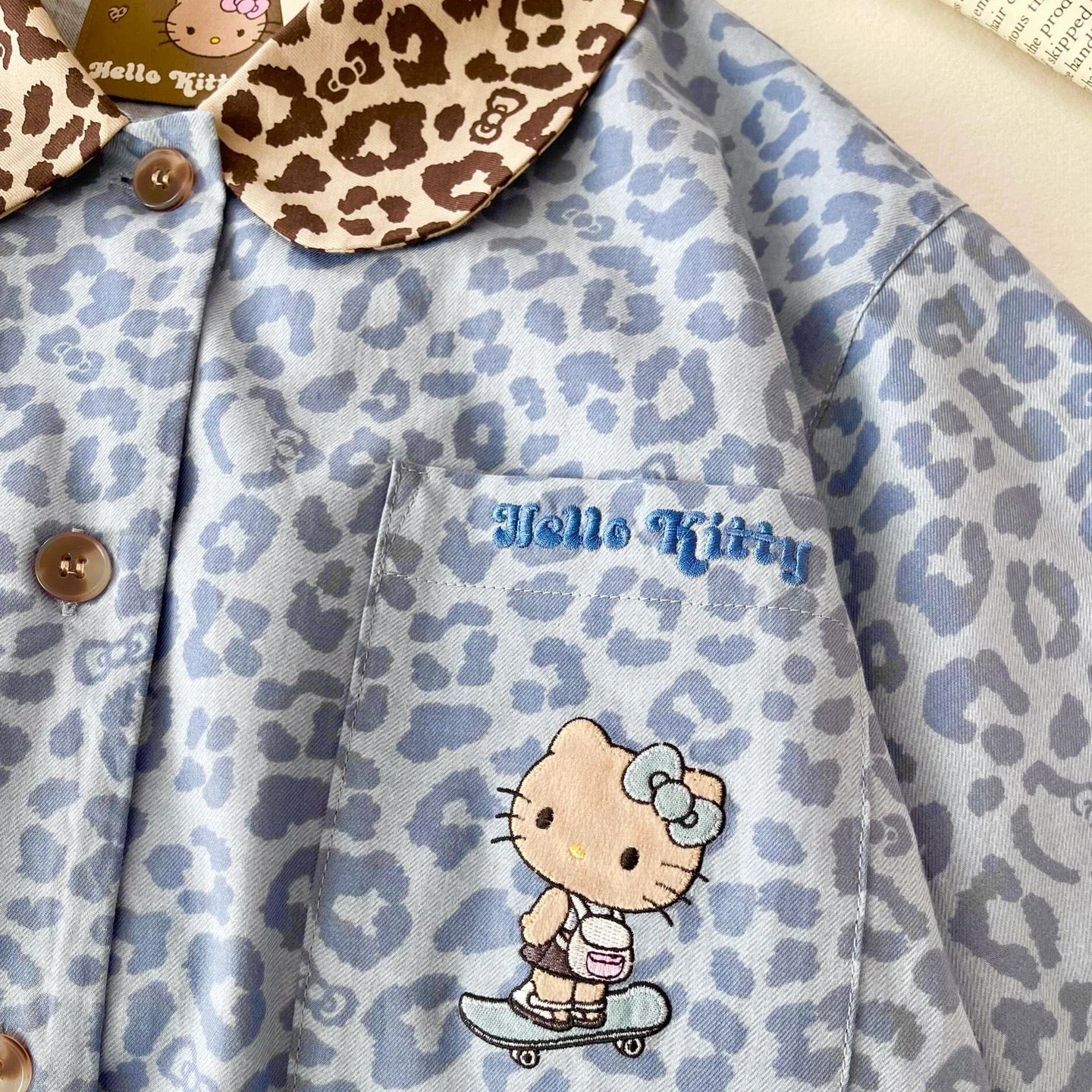 Blue Leopard Print Hellokitty Pajama Set