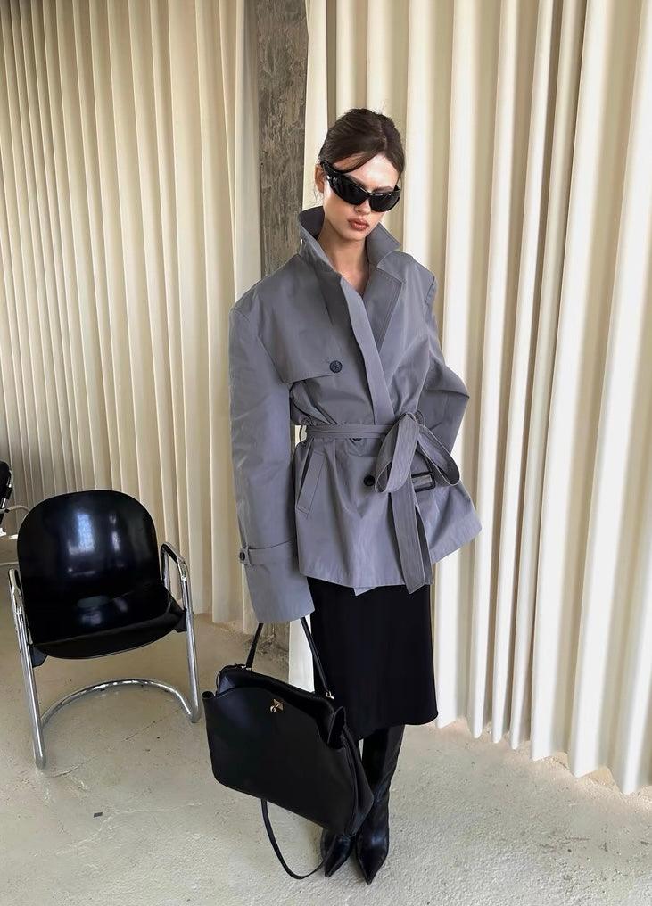 Grey short trench coat