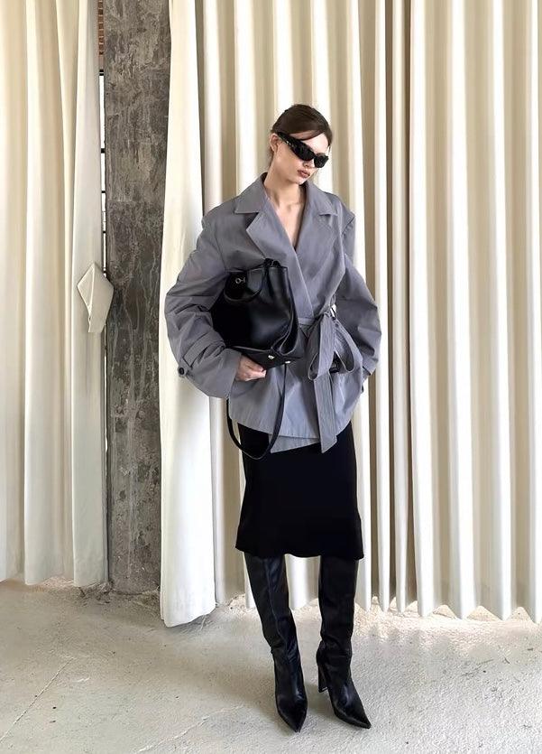 Grey short trench coat