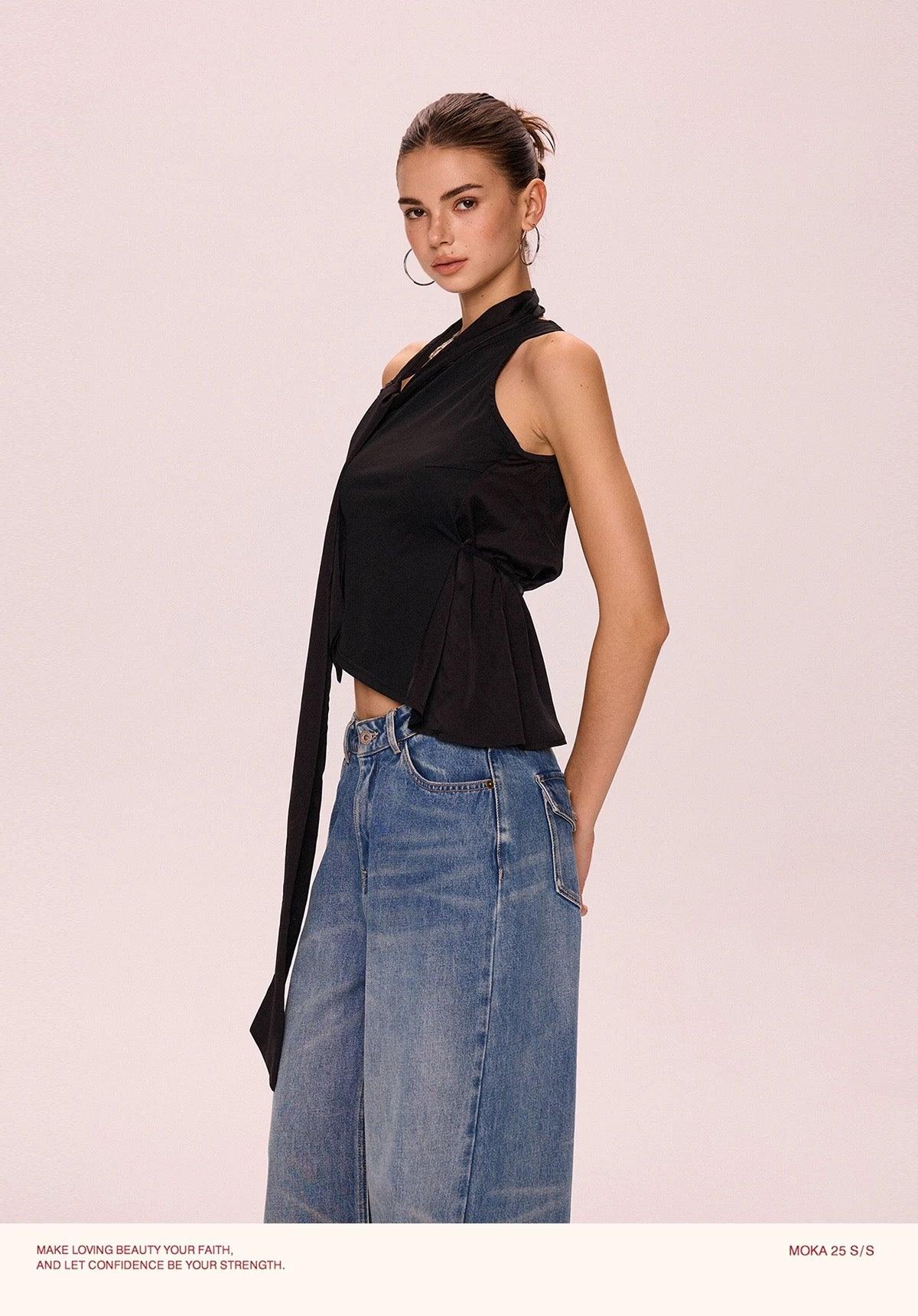 irregular tie top black