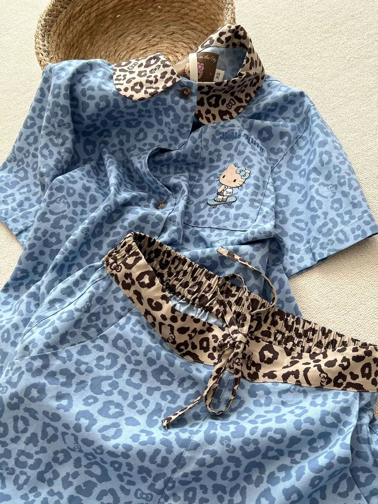 Blue Leopard Print Hellokitty Pajama Set