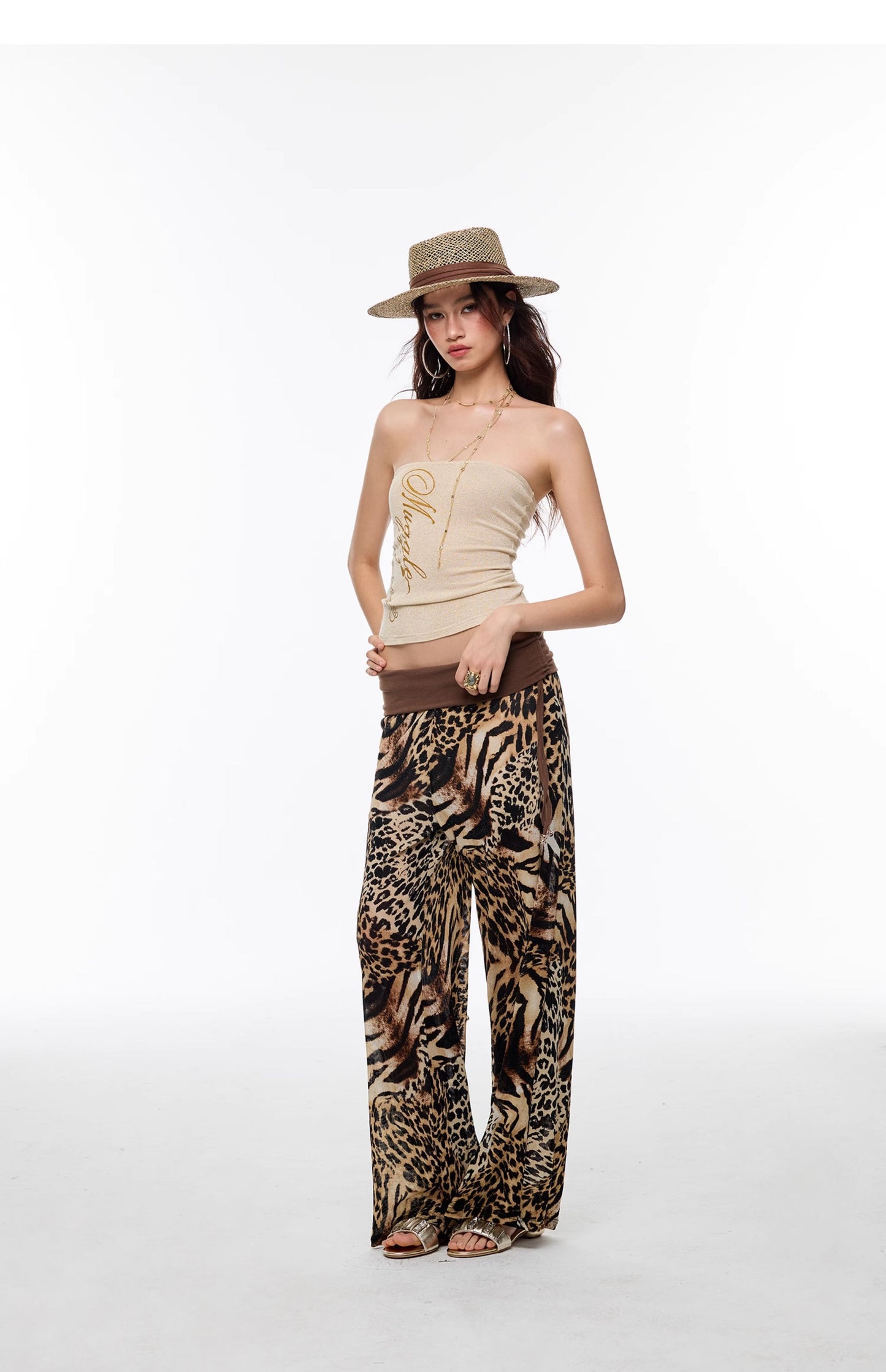 Chiffon Leopard - Print Wide Leg Pants