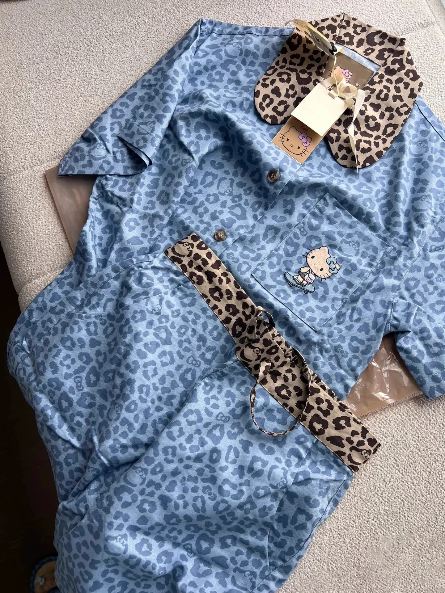 Blue Leopard Print Hellokitty Pajama Set