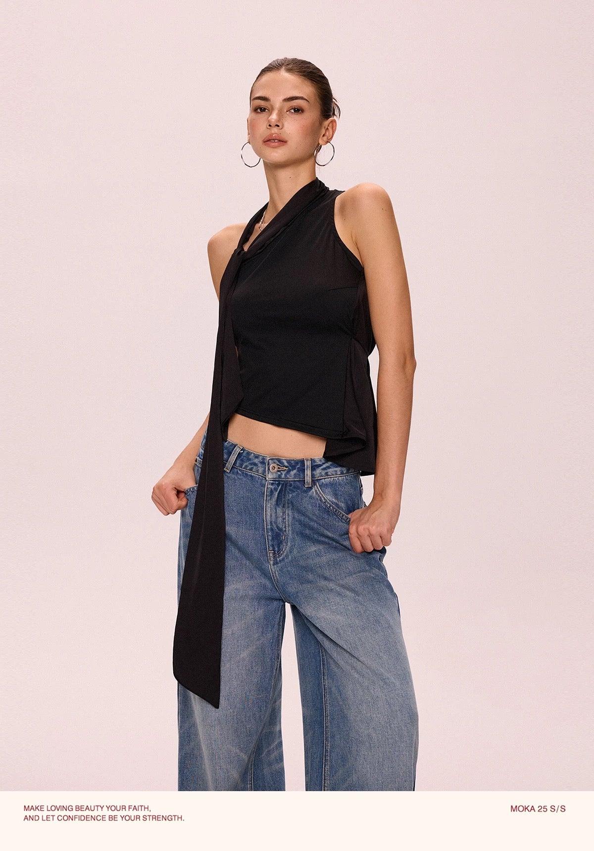 irregular tie top black