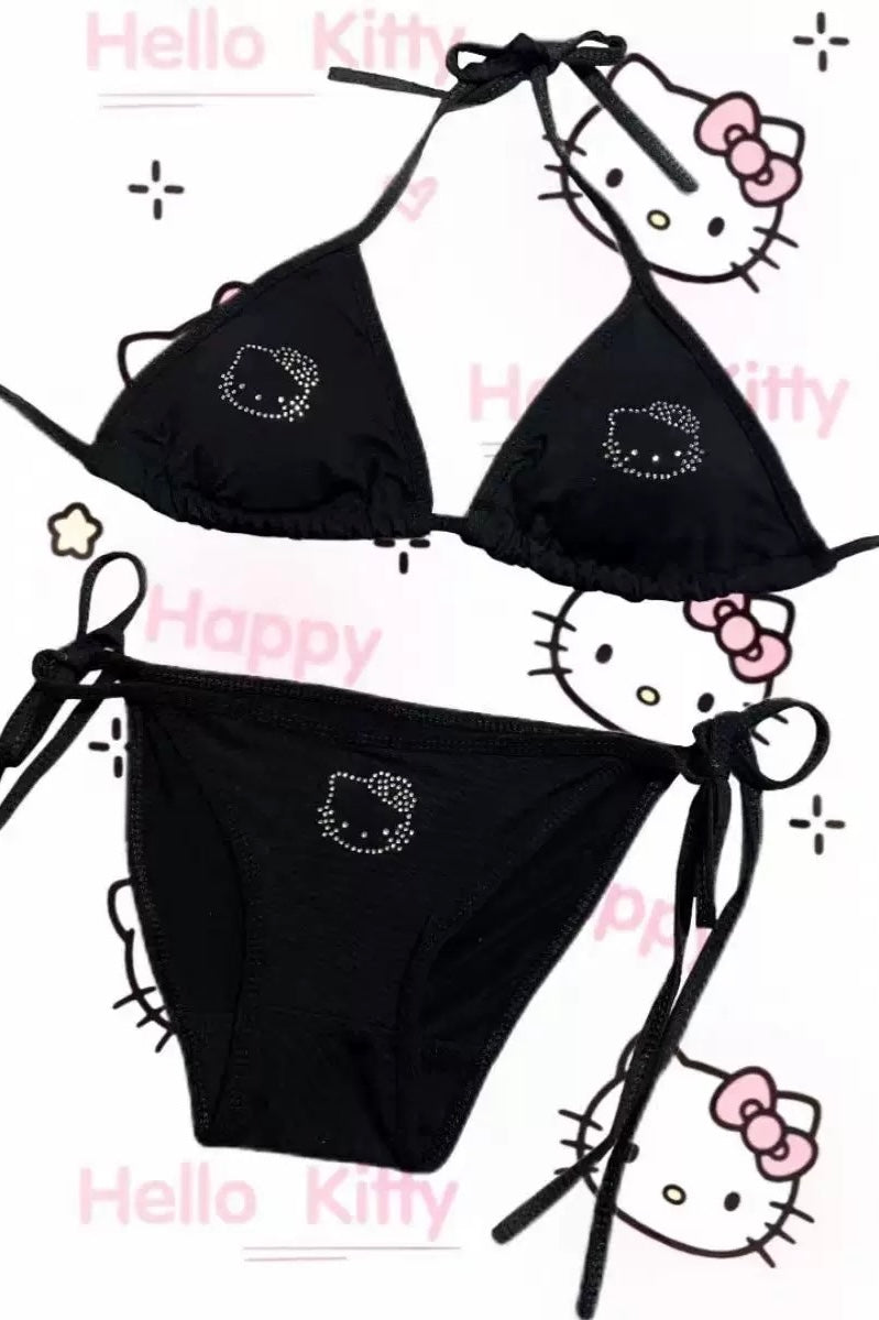 Black Rhinestone Hellokitty Bikini