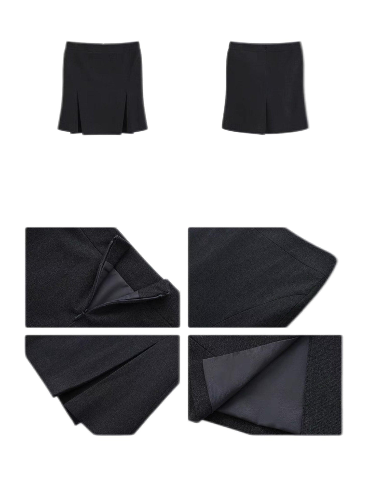 fishtail pleat midi skirt black