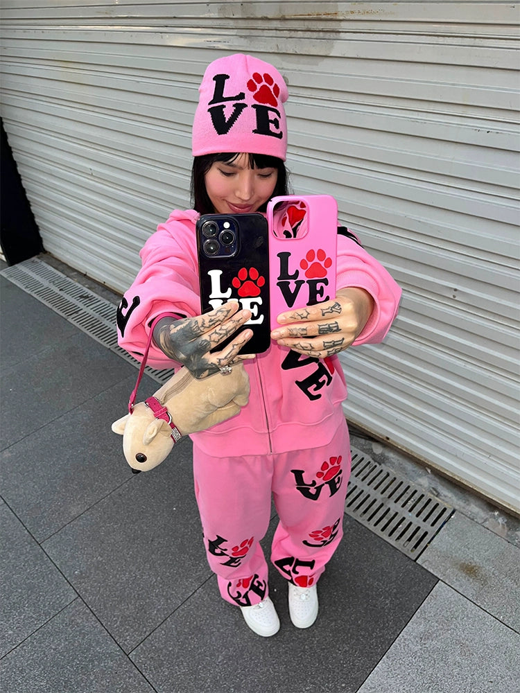 * LOVE dog print phone case, black/pink