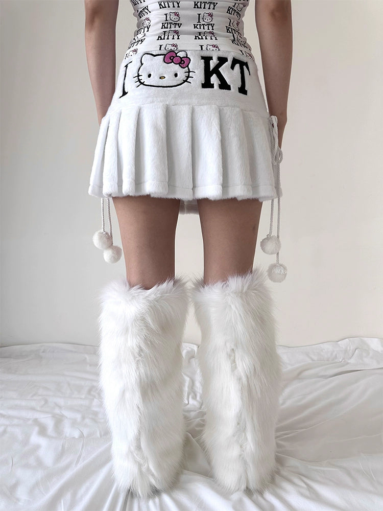 faux fur kitty white plush mini Skirt