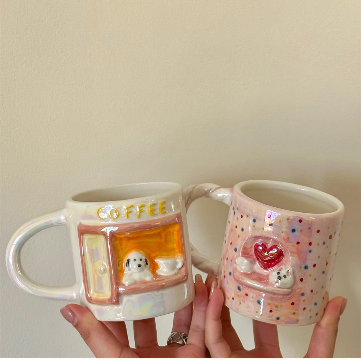 Cute pearl relief dog mug