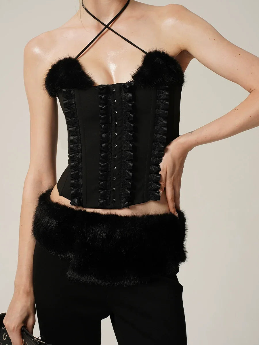 Mink fleece fishbone corset pants set