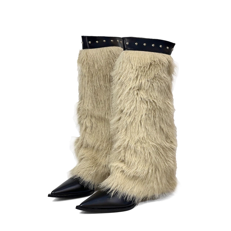 Y2k faux fur heeled boots