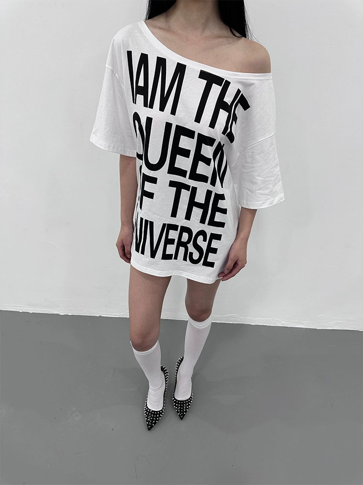 Slogan Loose Off-Shoulder top