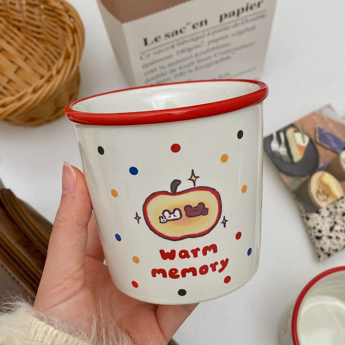 Cartoon Apple Mug Ceramic Coffee Cup Gift Box Set