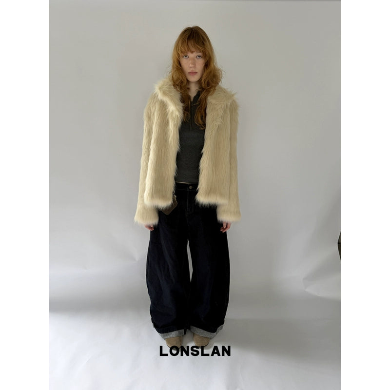 Collar long fur coat