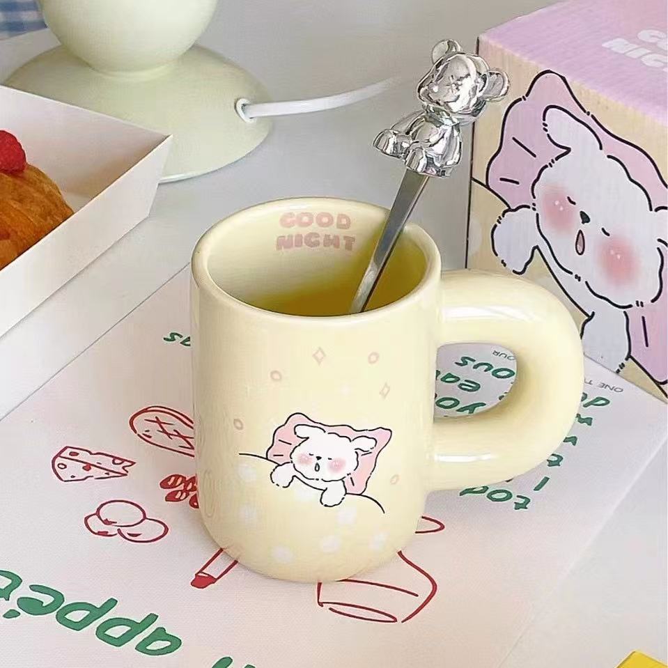Small niche girl heart fat handle ceramic cup gift box set