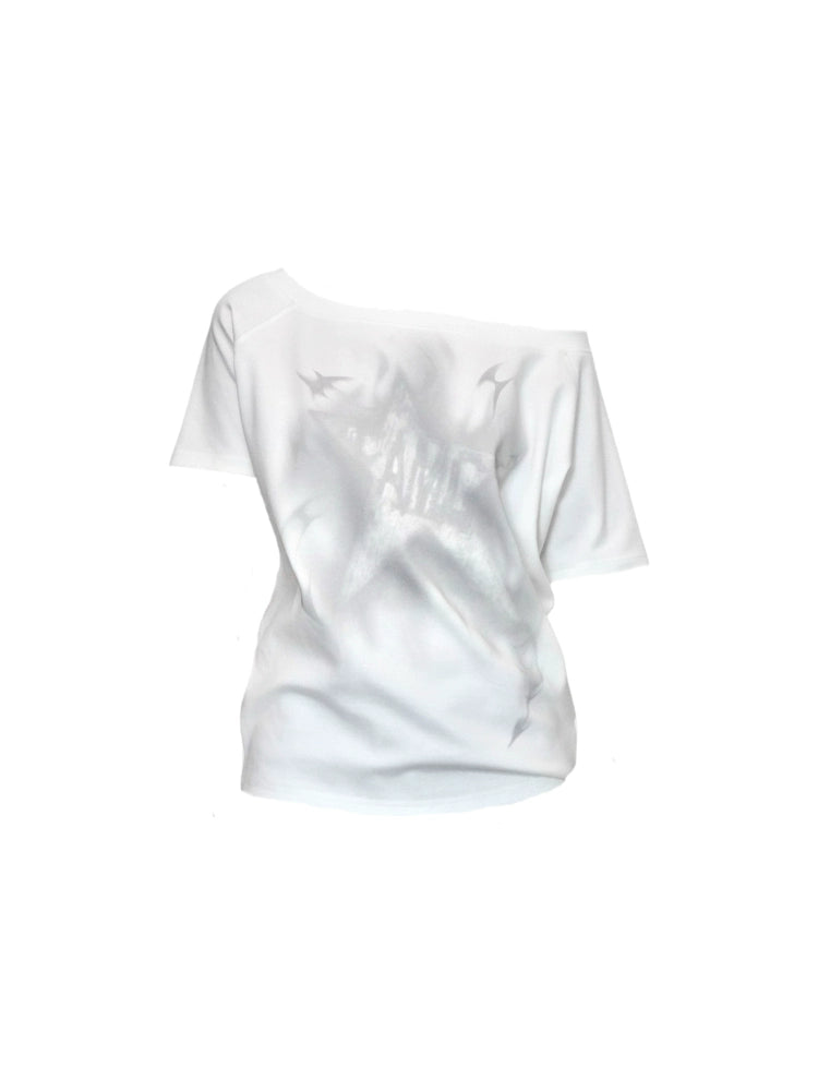Retro star off-shoulder tee