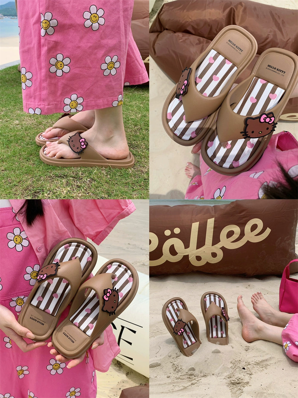 Hawaiian black skin kitty cat flip flops