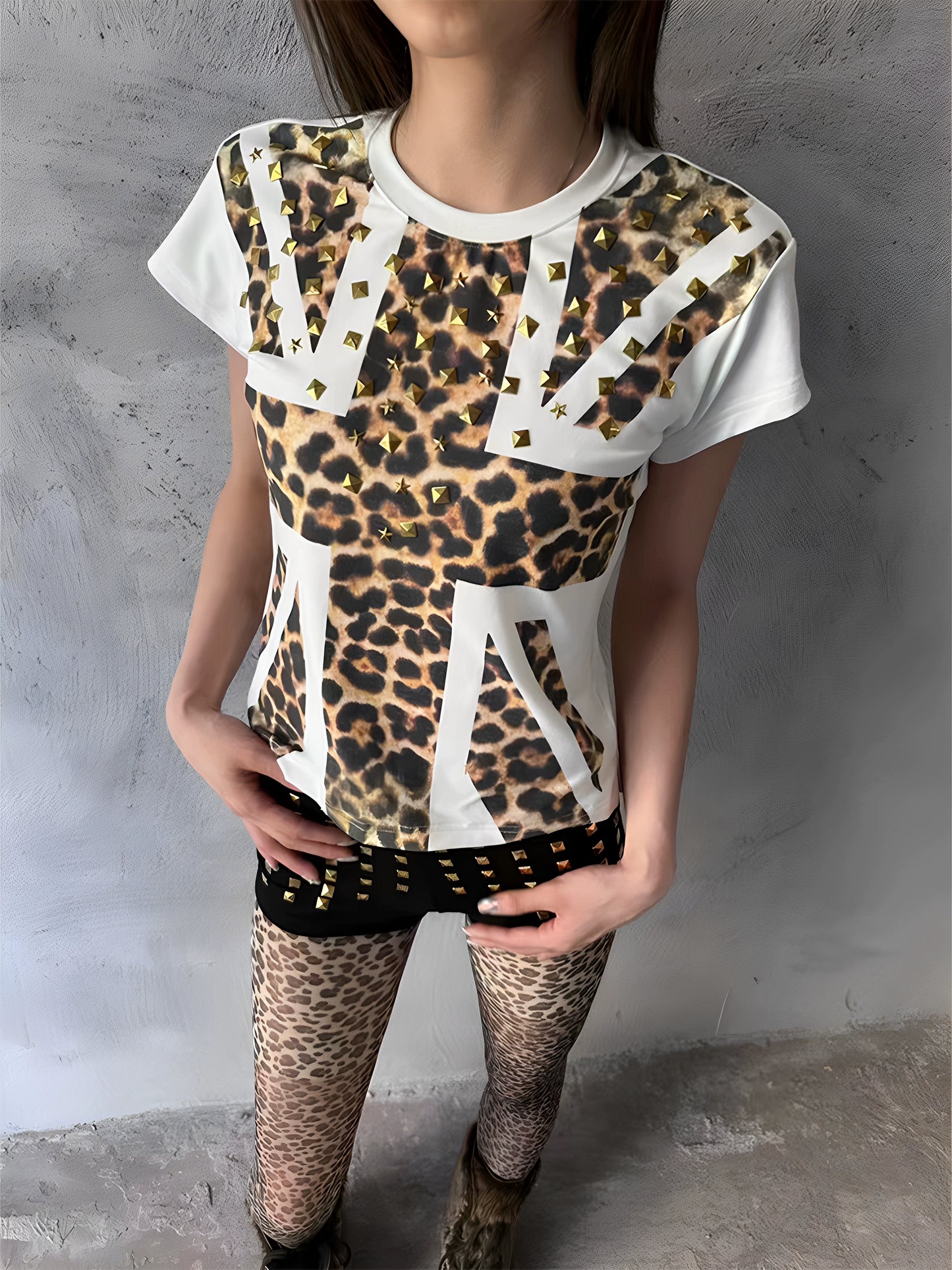 Leopard Flag Rivet T-Shirt
