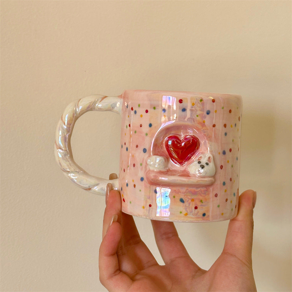 Cute pearl relief dog mug