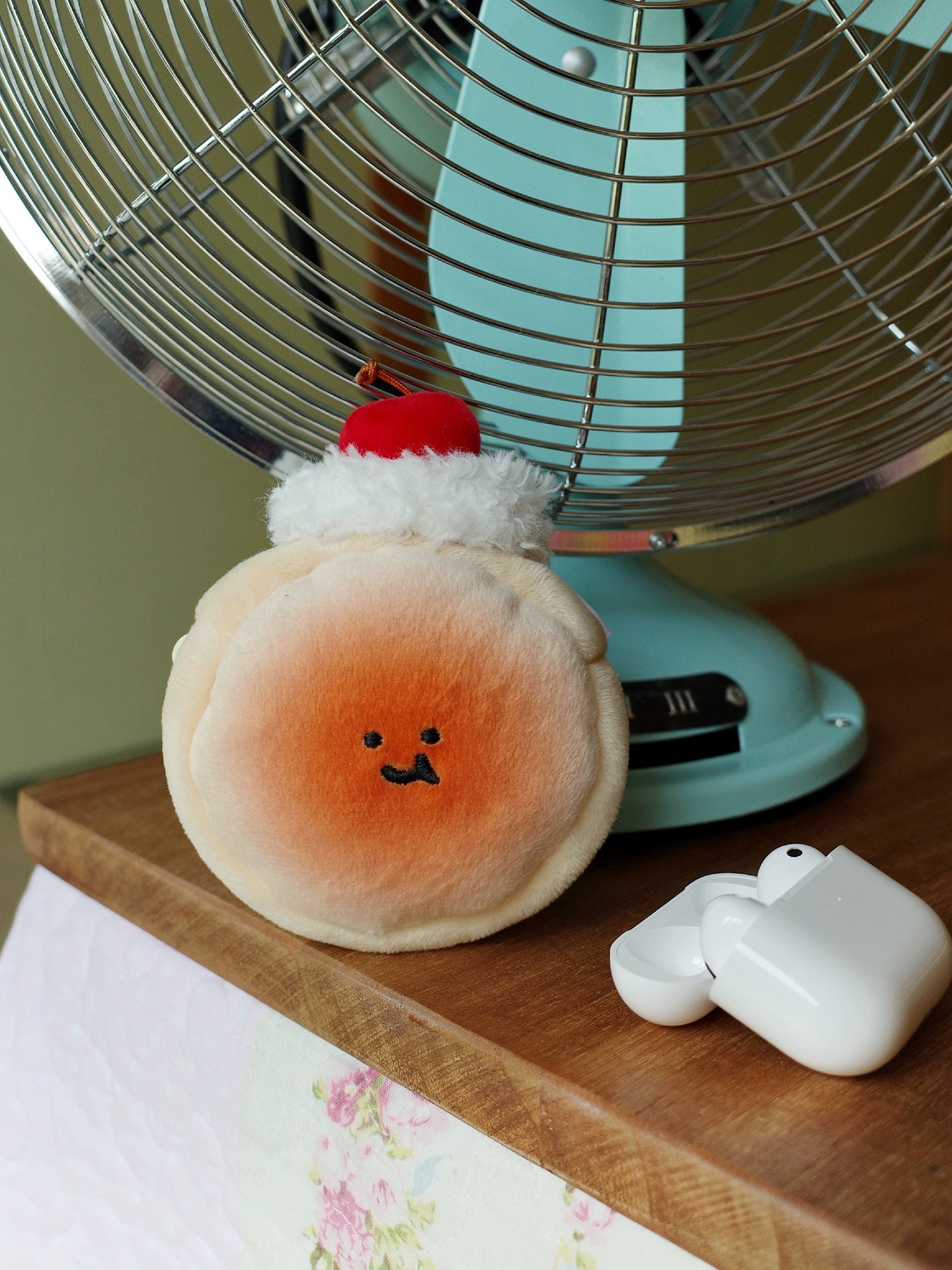 Cream Cherry Bread Plush Earphone Bag Wallet Pendant
