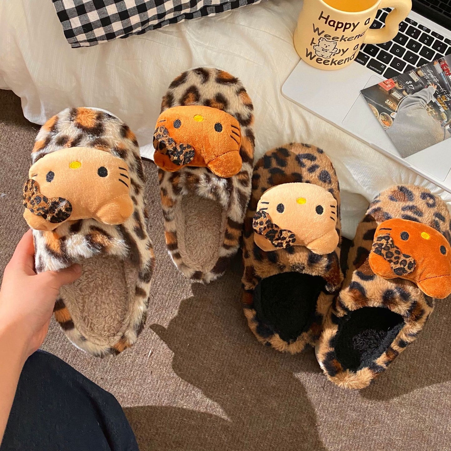 Leopard print HelloKitty slippers