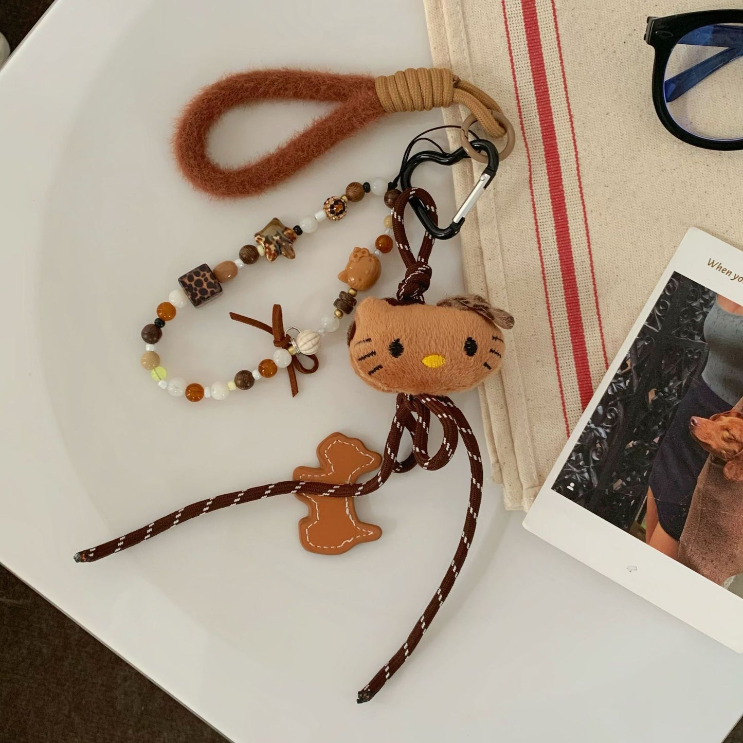 Beaded Brown Hellokitty Plush Charm