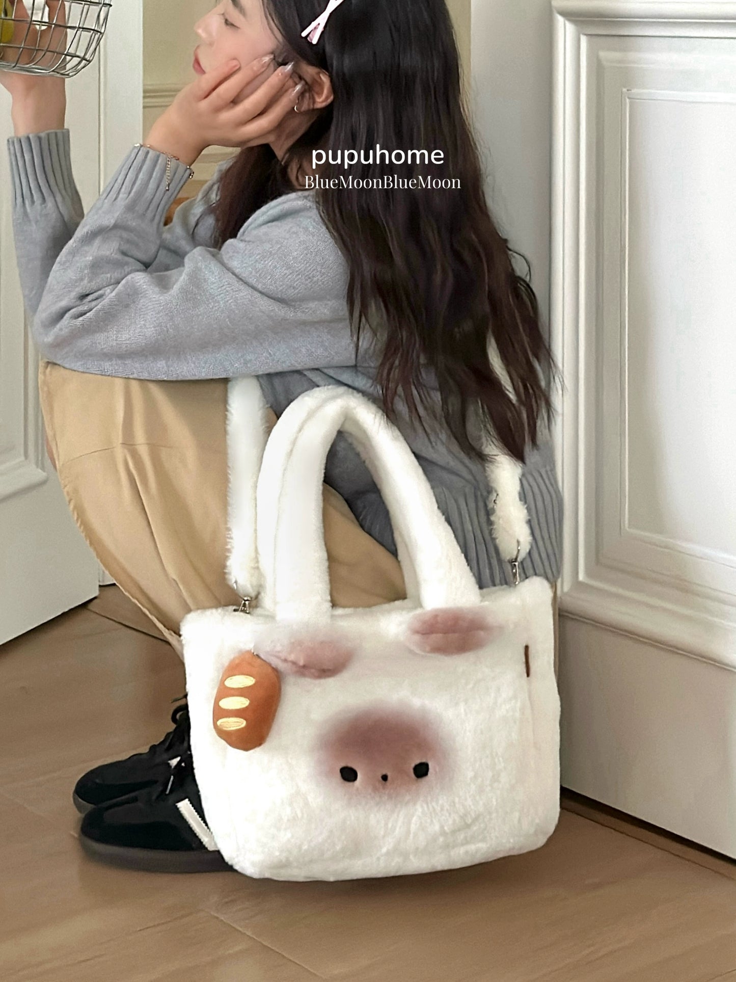 Mantou cat pup plush handbag cross body shoulder bag