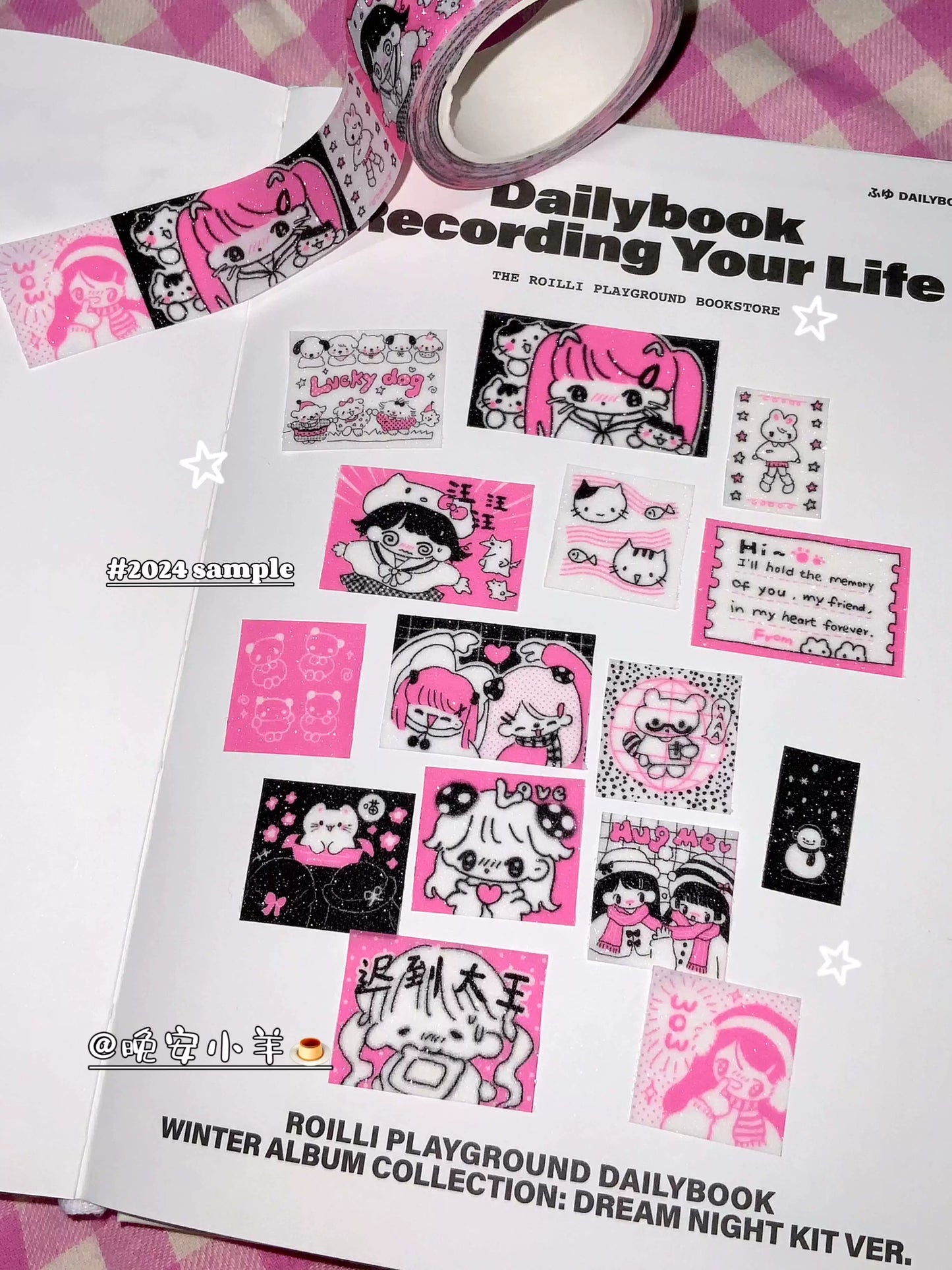 Cute retro little girl with fine glitter tape