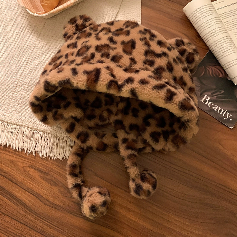 Little Bear Ears Leopard Pattern Plush Hat