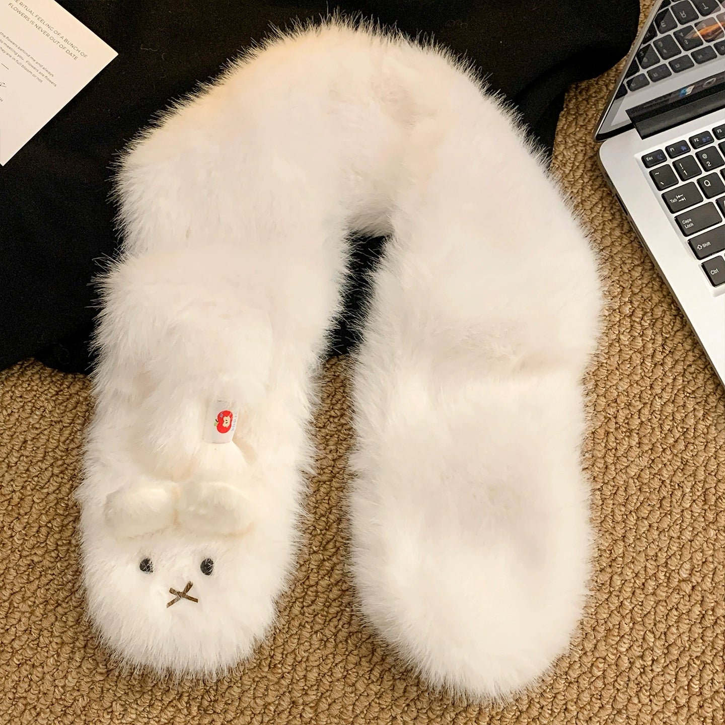 Cute Glasses Little Rabbit White Plush Gloves