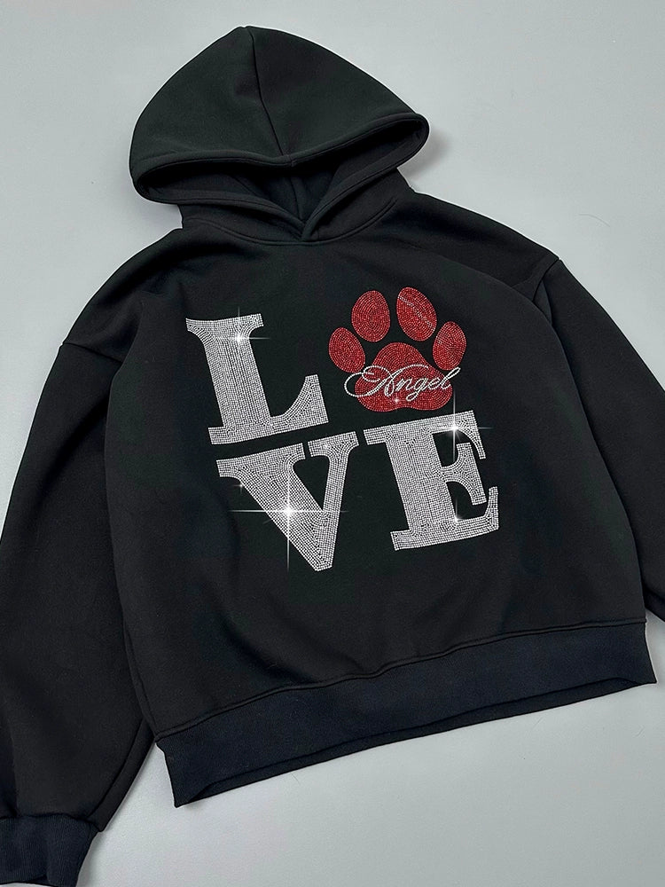 LOVE Rhinestone Black Hoodie