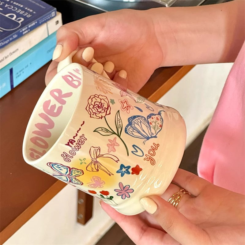 Childhood Graffiti Butterfly Cream Ceramic Mug