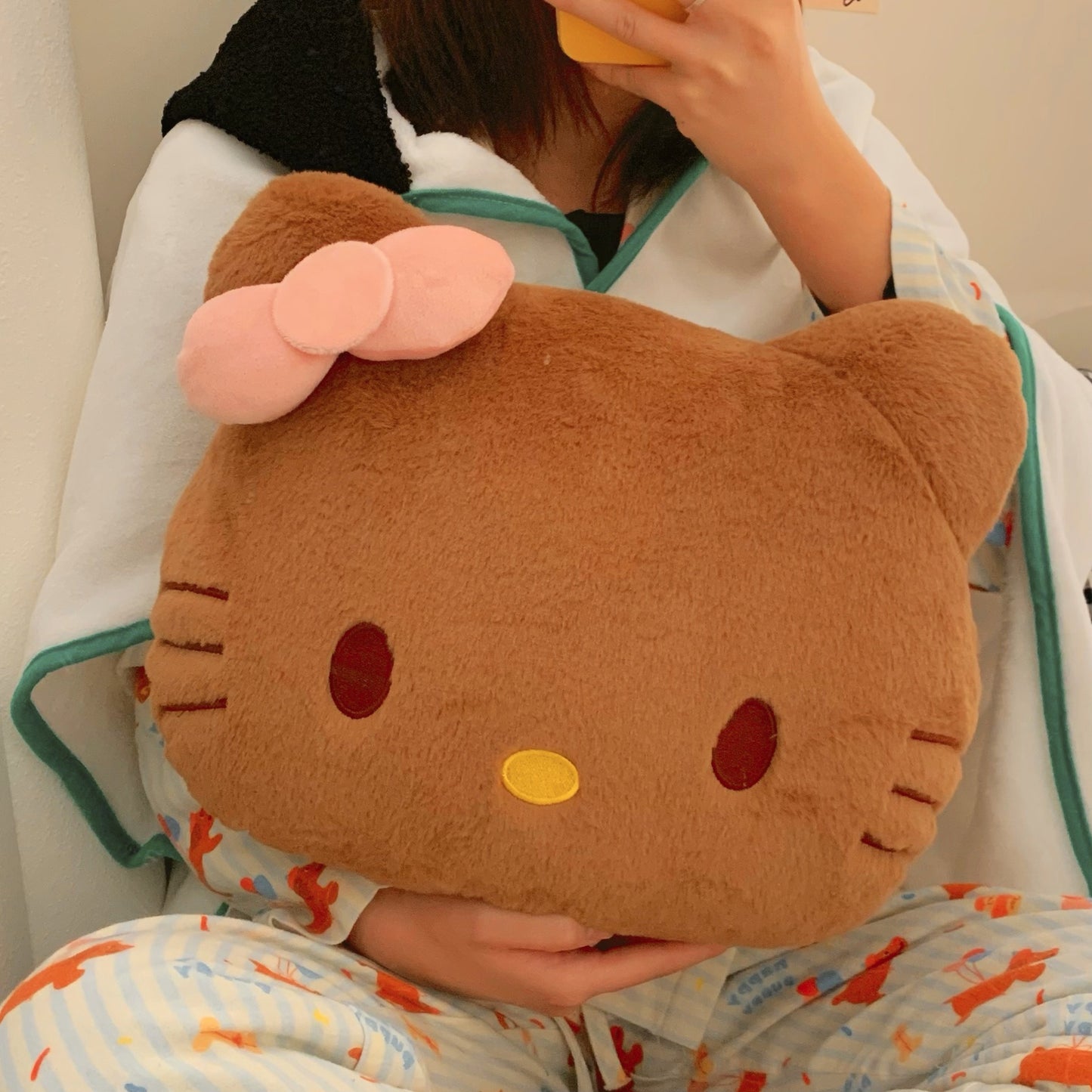 Black leather Hello Kitty pillow