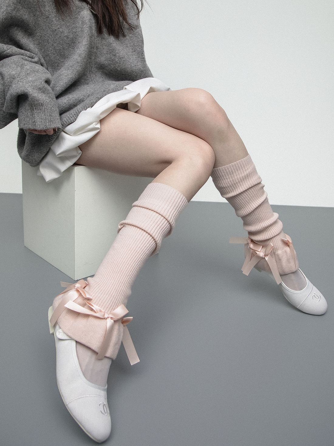 flower bud cute bow horn knitted socks