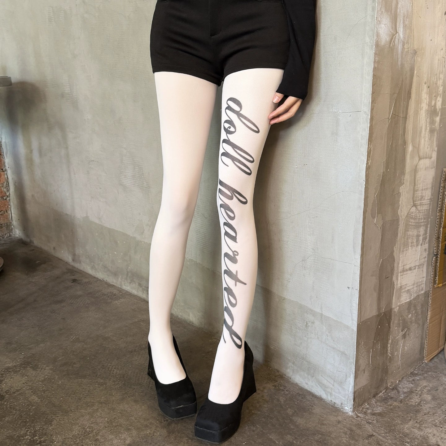 Letter printed velvet pantyhose