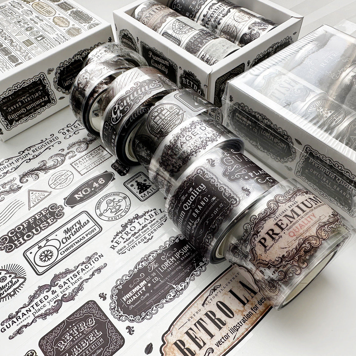 8 transparent combination antique style tent tapes